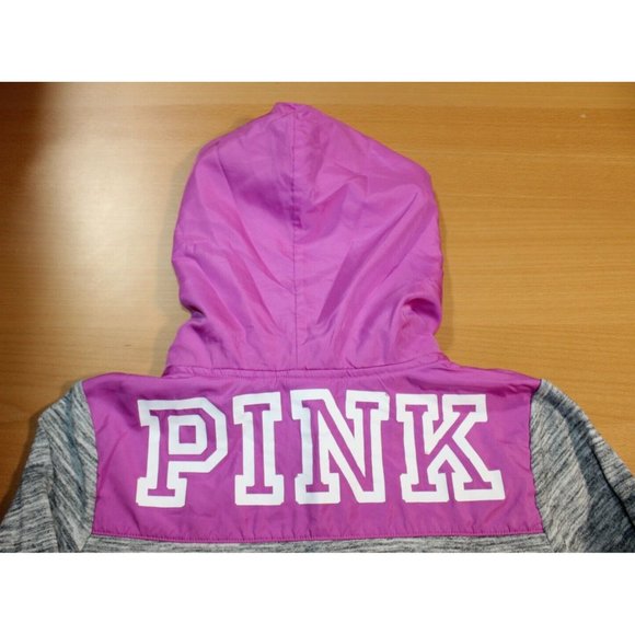 Womens Victoria Secret PINK Quarter Zip Hoodie X-Small XS Heather Gray Magenta - Picture 10 of 10